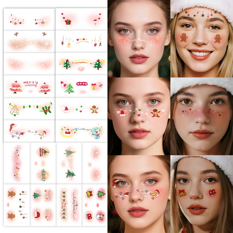20Pcs Christmas Face Eyes Temporary Tattoo Stickers, Long-lasting and Waterproof, Party Makeup, Stage Looks, Date Night Beauty