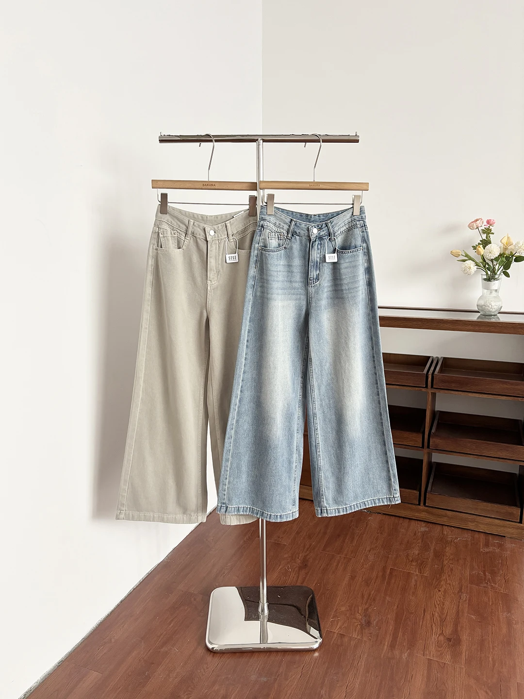 

Summer 2026 High Waist Wide Leg Jeans Loose Fit Women's Simple Style Retro Korean Long Pants Slimming Effect Polyester Fiber