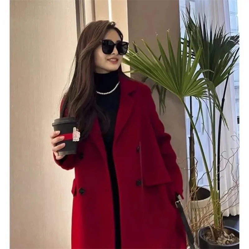 

Женское шерстяное пальто, двубортное осенне-зимнее новое модное свободное длинное пальто-тренч в стиле ретро, свободное женское пальто, женская ветровка