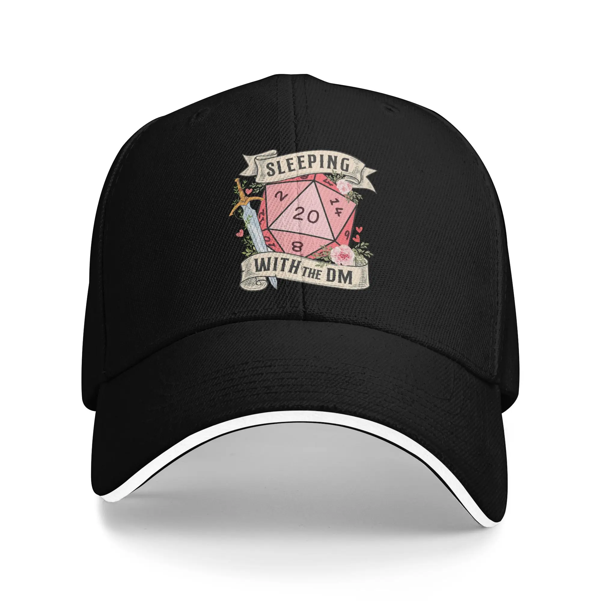 Women Men D20 Dnd Dice with Flowers and Sword Outdoor Hat Summer  Trucker Cap New Baseball Cap Fashion Golf Sunshade
