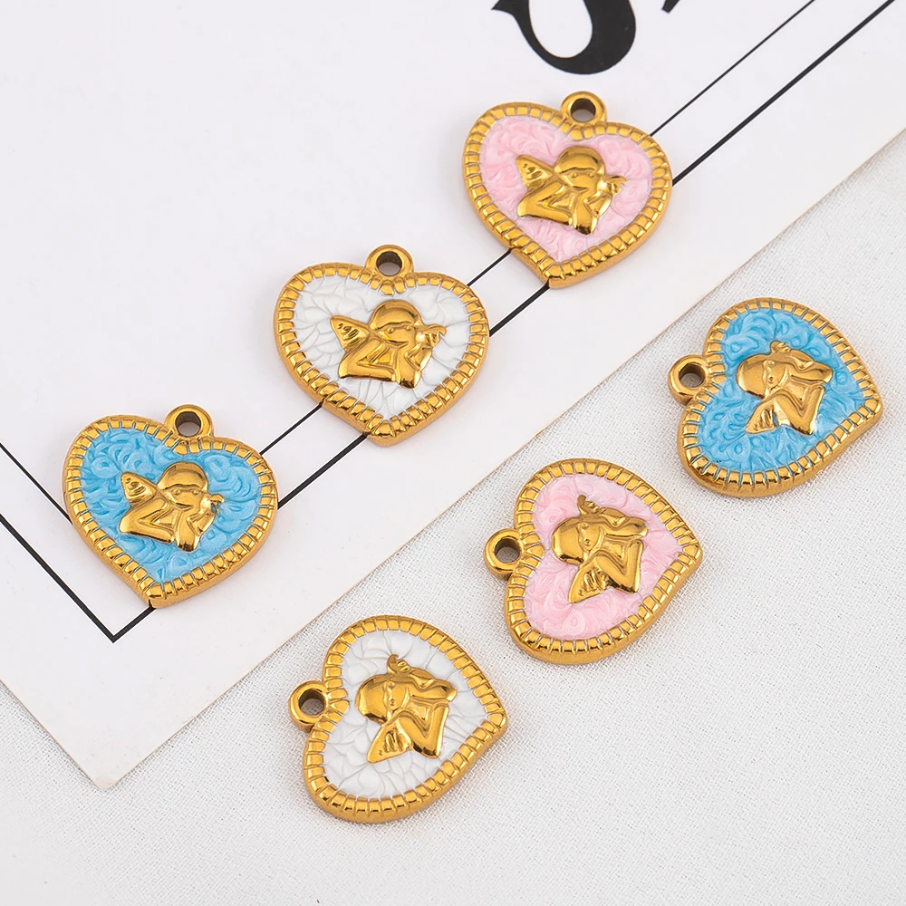 

1Piece 304 Stainless Steel Enamel Angel Heart Shaped Pendants For DIY Girly-Style Bracelets And Necklaces Jewelry Accessories