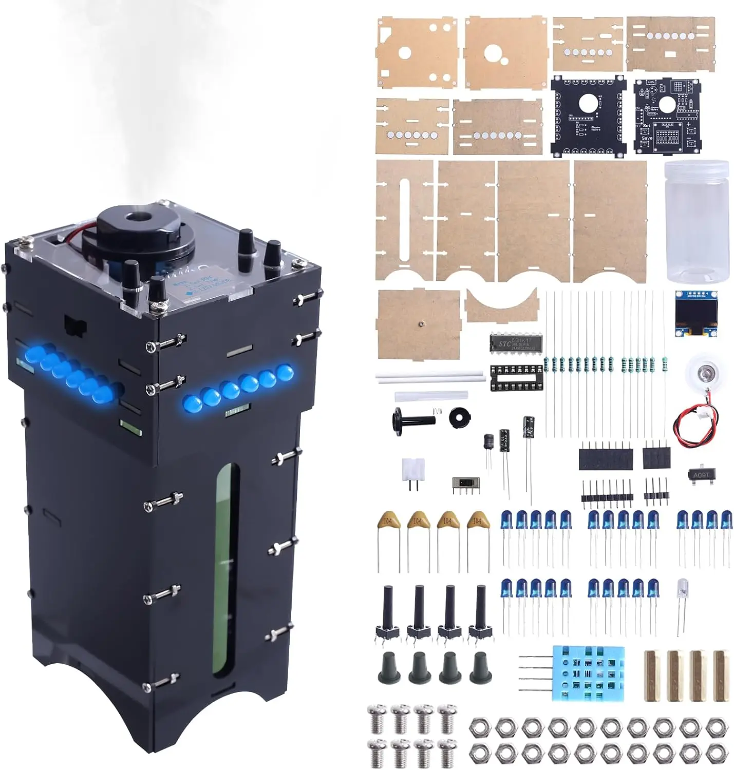 

DIY Humidifier Soldering Kit with OLED Display Time & Humidity Settings Desktop Atomizer Electronics Project for School Home