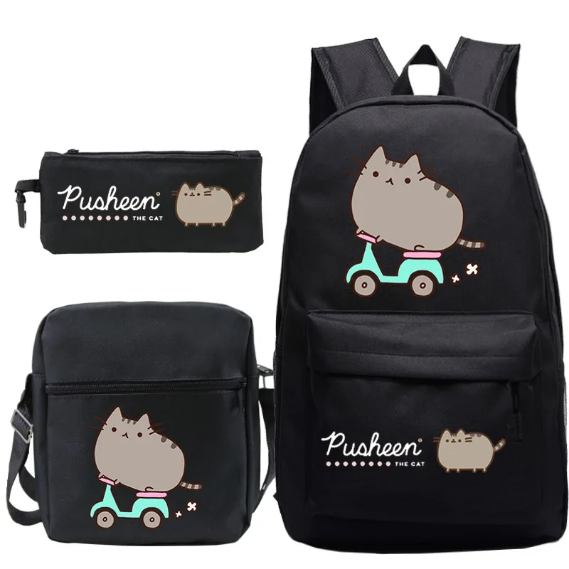 Cartoon Cat Backpacks Students Anime school bag Boys Girls book bag Men Women backpack Teens Laptop Travel Bag 3Pcs Set Mochila