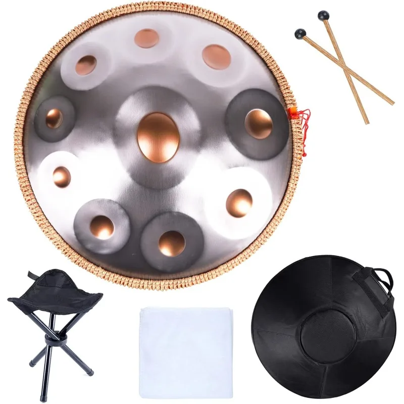 Handpan Drums Sets 22 Inches D Minor Steel Hand Drum with Soft Hand Pan Bag,2 Handpan Mallet,Handpan Stand,dust-free Cloth