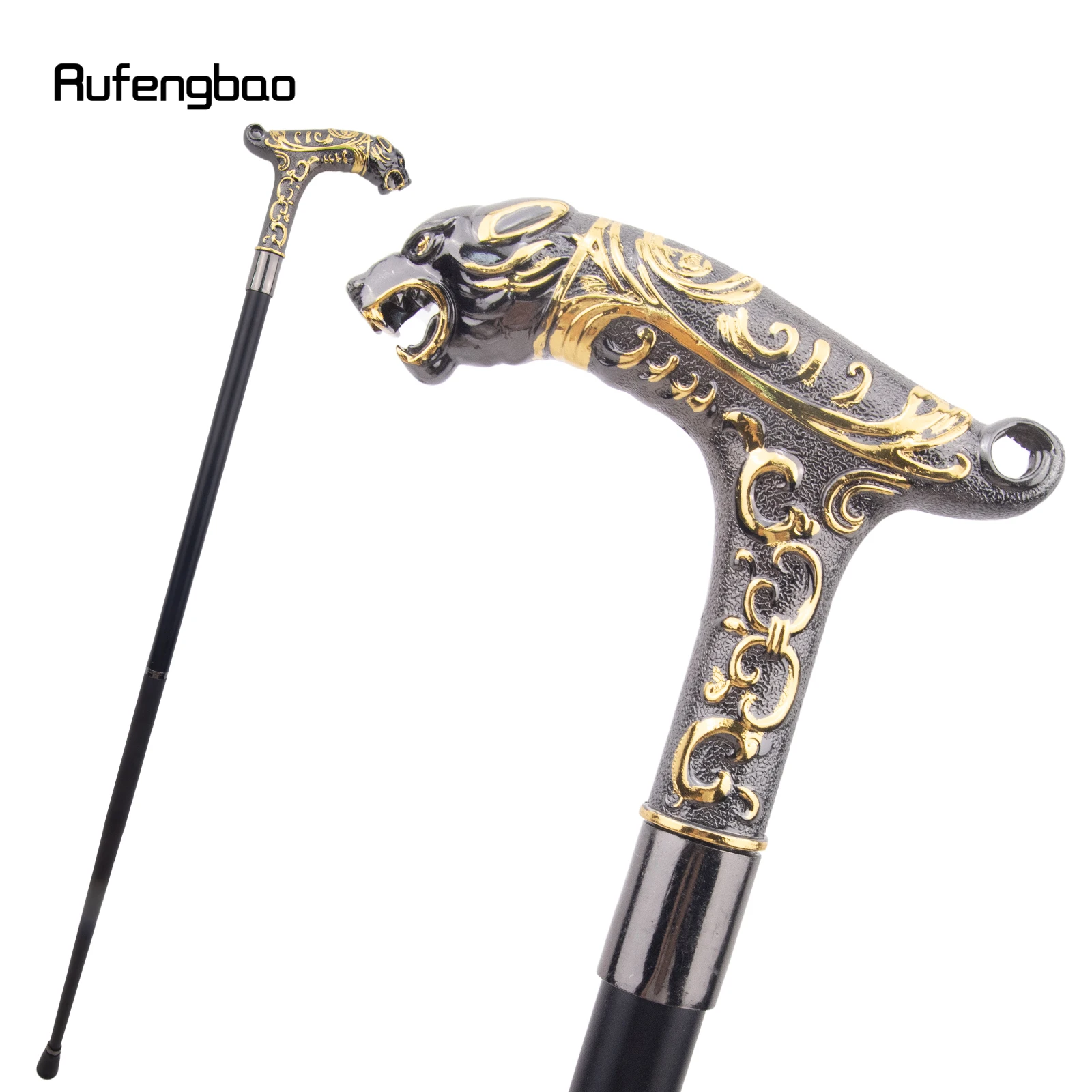 Golden Black Leopard with Tail Fashion Walking Stick for Party Decorative Walking Cane Elegant Crosier Knob Walking Stick 93cm