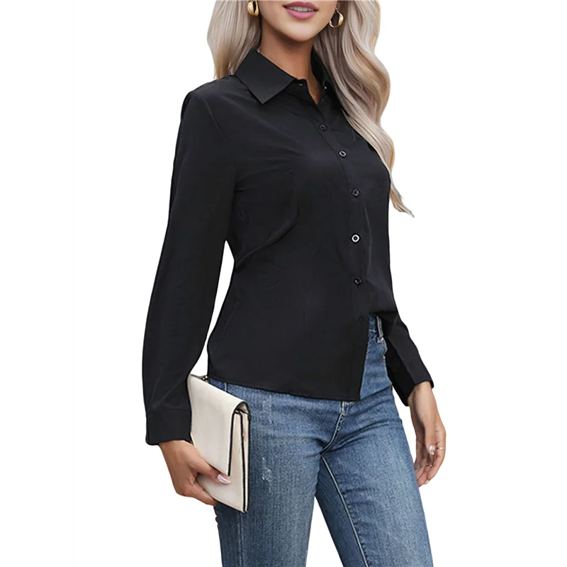 

AG-Super Soft Wrinkle Free Button Down Shirts For Women Solid Long Sleeve Striped Formal Work Dress Blouses Tops