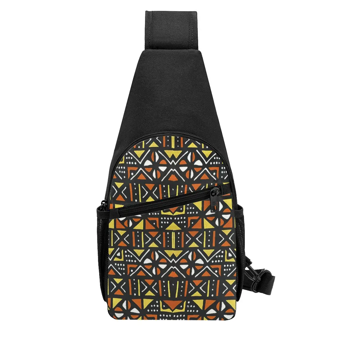 African Bogolan Mudcloth Pattern Chest Bag Men Sling Crossbody Backpack Chest Bag Traveling Hiking Daypack Shoulder Bag