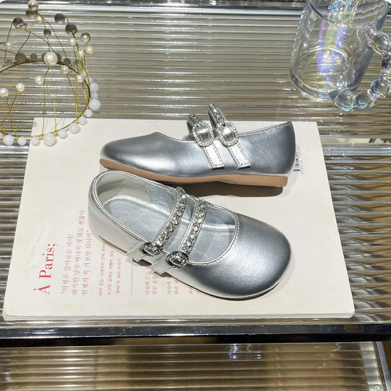 Zapatos de baile para niñas, Sandalias planas de princesa de Ballet, suela suave con diamantes de imitación, marca de moda, Mary Jane, primavera y