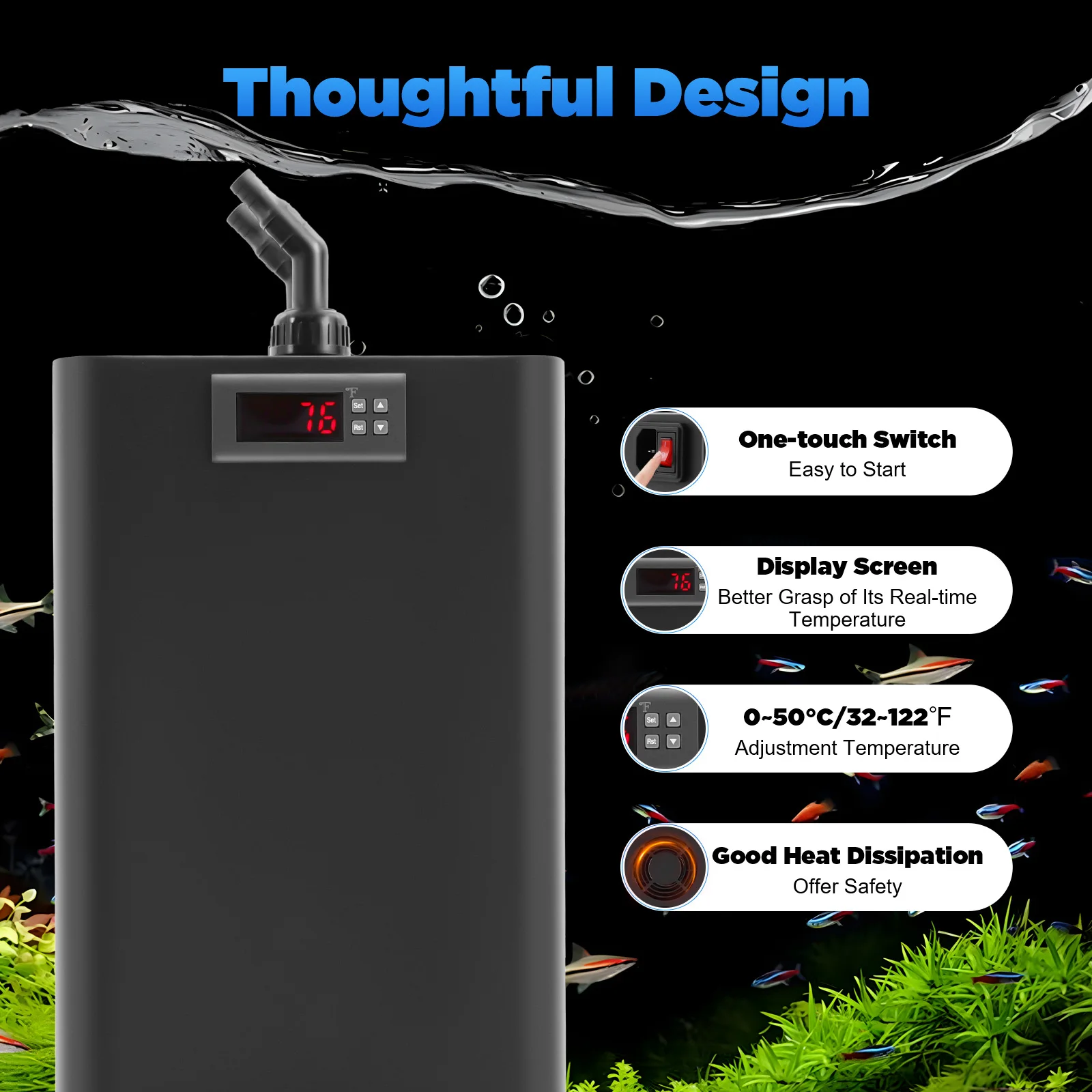 

Aquarium Chiller for Fish Tank 47.27Gal 1/10 HP Water Chiller for Hydroponics System Home Use Axolotl Fish Coral Shrimp 110V