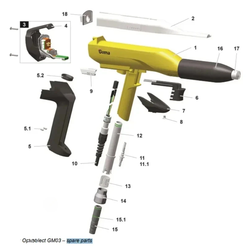 Manual Powder Gun contains HV cascade Nozzle group for Ge ma GM03