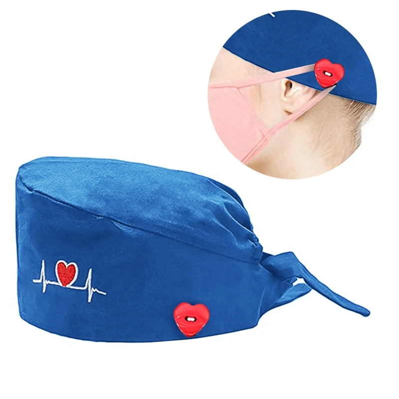 Solid Color Women with Buttons Lace-up Scrub Bouffant Hat Surgicals