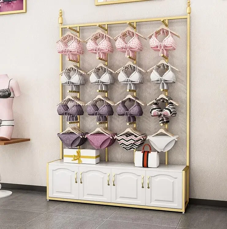 Gold wall underwear rack: bra display rack hanging on the side in shops, underwear rack hanging in shopping malls