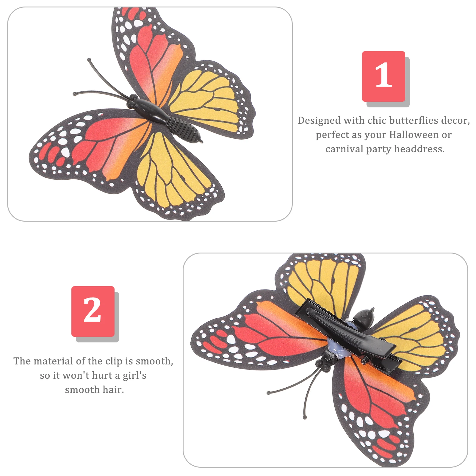

36 Pcs Butterflies Hair Clips Girls Halloween Decoration Barrettes Accessories 3D Iron PVC Lightweight Adjustable Angle