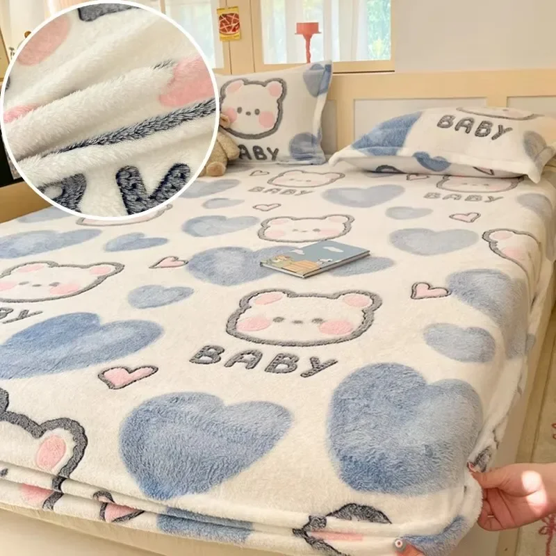 MissDeer Cute Bear Bedsheet Super Soft Fitted Sheet for Winter Bed Cover 120x200 Bed Linen Home Sheets 침대 시트 (No Pillowcase)