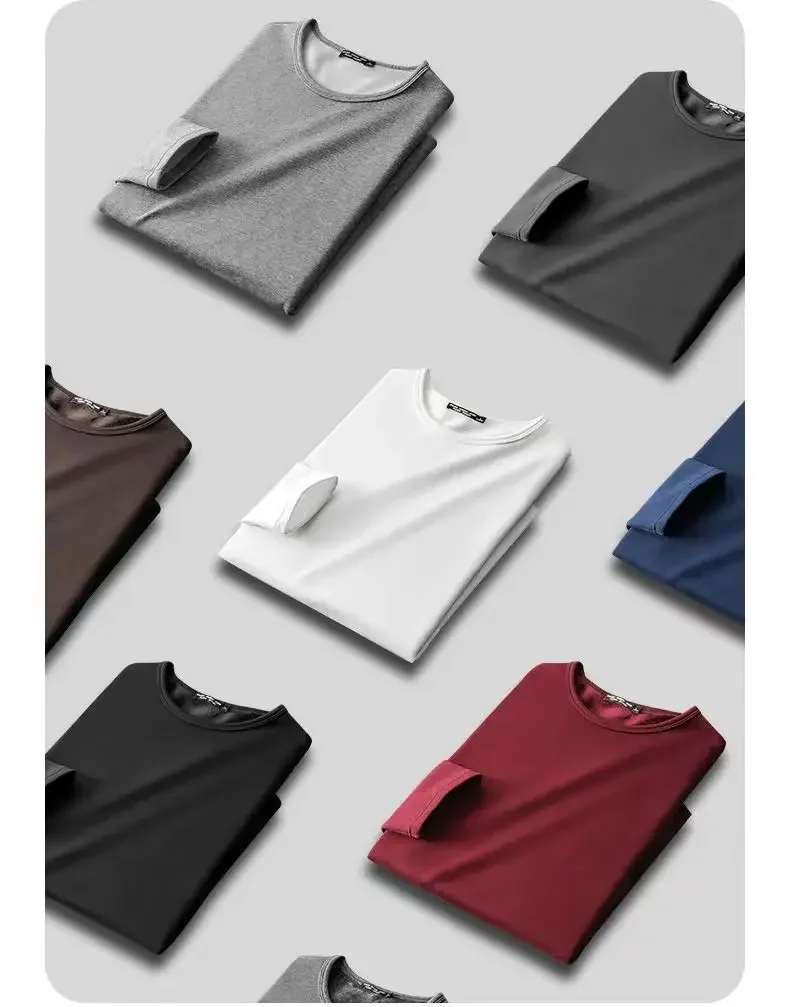 Winter-Herren-Thermo-Unterwäsche Oberteile, Rundhals-Langarm-T-Shirt, Basisschicht-Oberteil, Langärmeliges Freizeit-T-Shirt – Detail 3