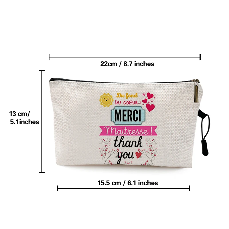 Merci Maitresse Atsem French Print Pencil Case School Stationery Storage Bags Travel Makeup Wash Pouch Best Gifts