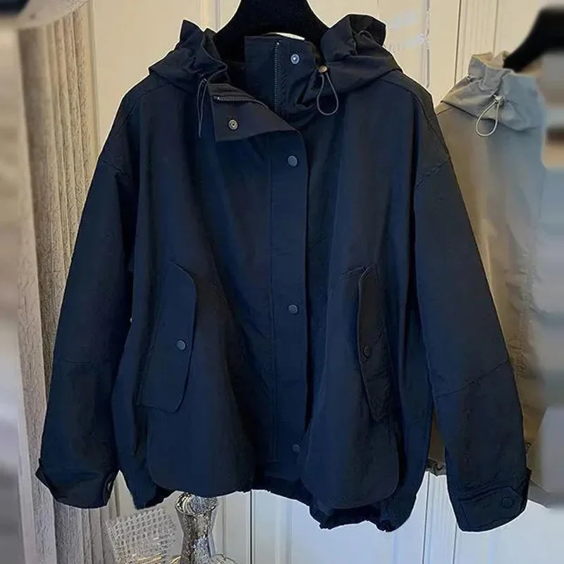 

Женский Тренч большого размера 4XL Design Sense, женский модный топ на подкладке в стиле пэчворк, весенне-осенняя женская ветровка с капюшоном, пальто