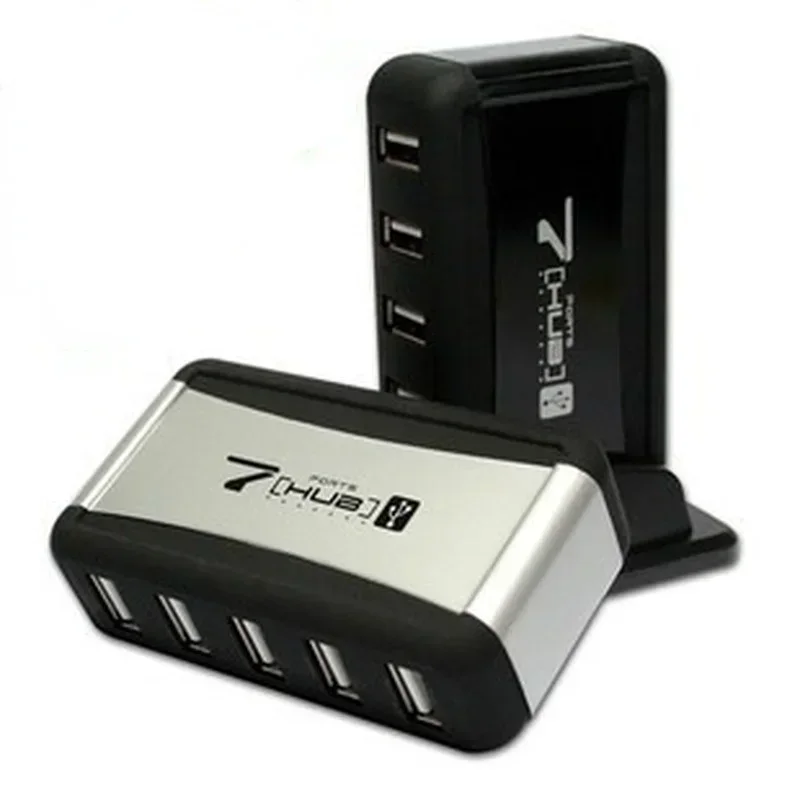 7 портов, вертикальный концентратор USB 2.0, мульти-сплиттер с адаптером питания для ПК, компьютерные аксессуары, вилка европейского/американского стандарта, 480 Мбит/с
