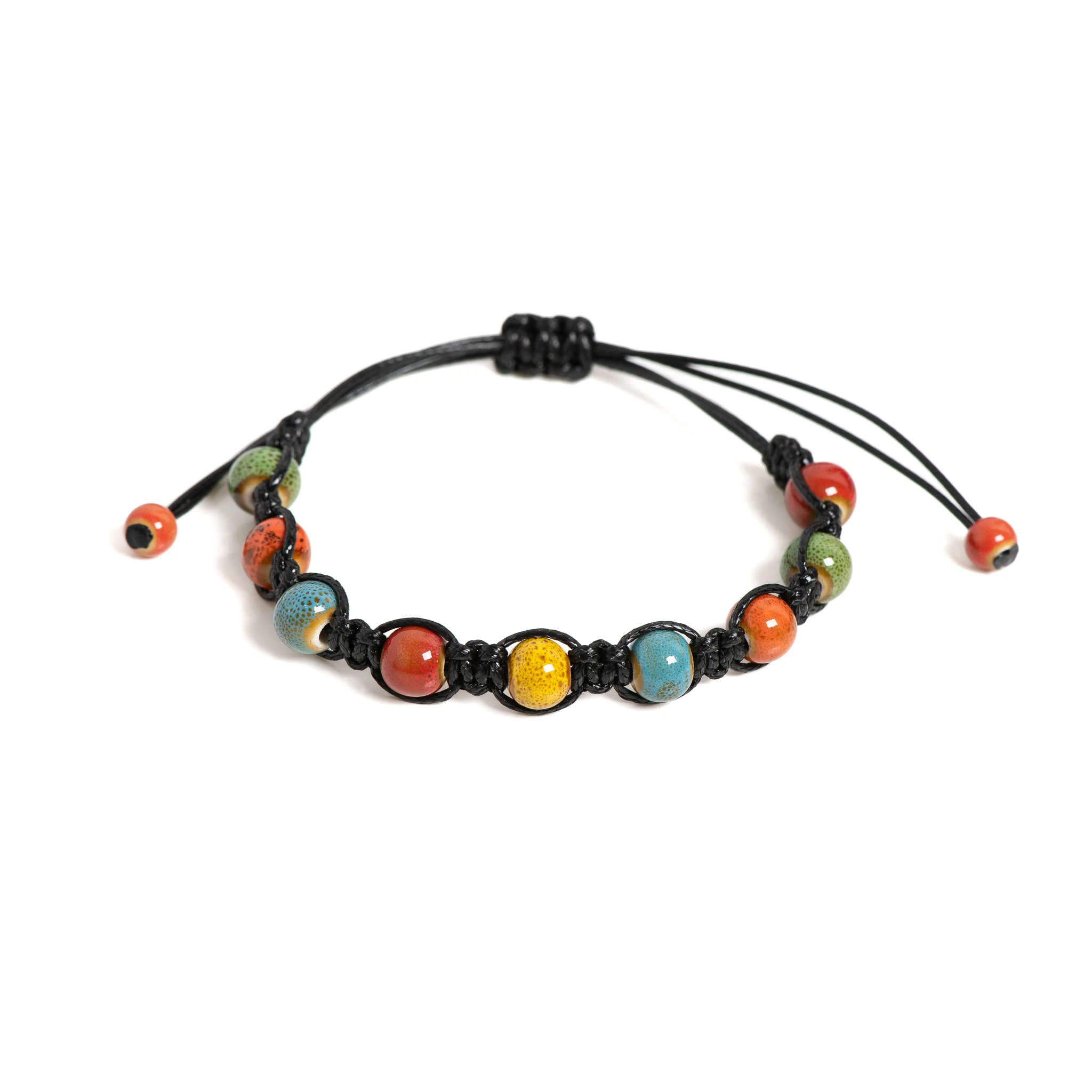 Handmade Colorful Ceramic Bracelet Adjustable Black Cord Artistic Fashion Jewelry 1150
