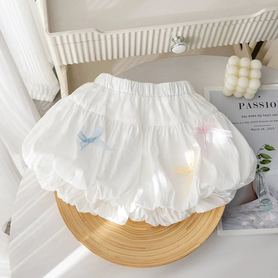 

Girls Sweet Culottes Kids Versatile Lantern Pants Summer New Baby Girl Shorts Women's Korean Style Solid Bow Flower Bud Trousers