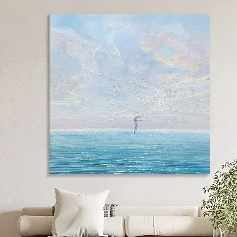 Modern Abstraction Blue Sky and Sea Hand Drawn Oil Painting Bedroom For Home Decoration Bedroom Dining Room Living Sofa Mural