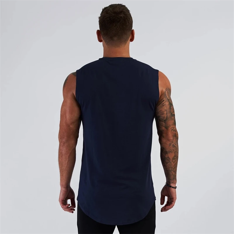 Summer cotton men\'s top Wide shoulder casual men\'s vest Jogger round neck sleeveless fitness workout activewear