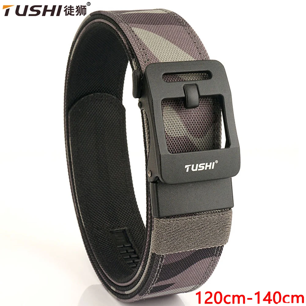 

TUSHI Hard Tactical Belt for Men Metal Automatic Buckle Thick Nylon Police Military Gun Belt Casual Belt IPSC Girdle Male 140cm