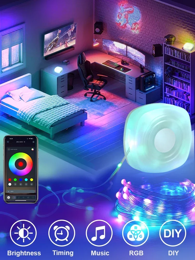 

RGB LED Night Light Camping String Lights Outdoor Waterproof Smart APP Portable Stowable USB Charging Decorative Ambient Lights