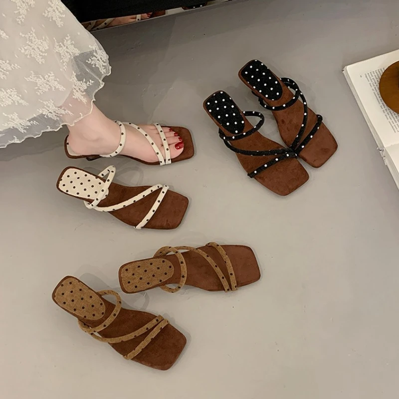 

Vintage Summer Narrow Band Women Slippers Fashion Open Toe Wedges Heel Slide Ladies Casual Slip On Daily Wear Dress Sandalias