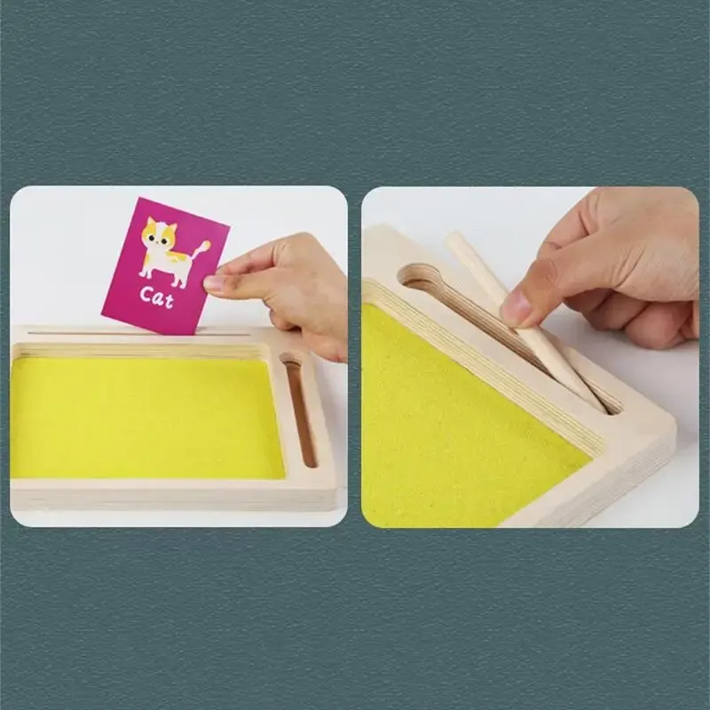 Plateau de sable Montessori en bois avec stylo en bois pour écrire des lettres et des chiffres, jouets éducatifs précoces, cadeaux bandeja montessori