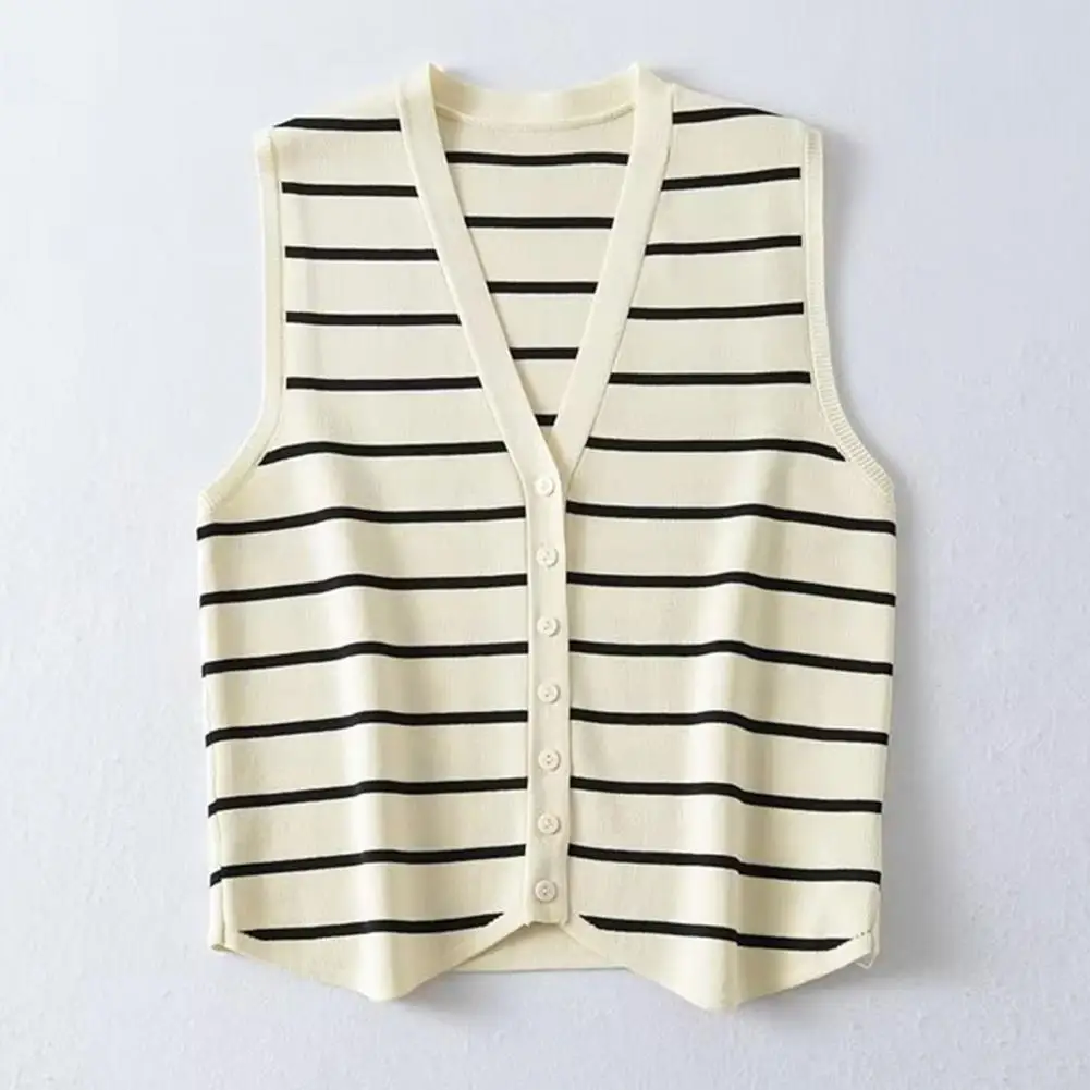 

V-neck Knit Top Striped Print V-neck Knitting Vest for Women Soft Wrinkle-resistant Knitwear Bright Colors for Wear Bright Color