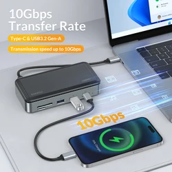 iDsonix NVMe 인클로저 10Gbps USB 3.2 허브 도킹 스테이션 SATA SSD 케이스 멀티 포트 USB 분배기 HDMI 호환 SD/TF 카드 리더기