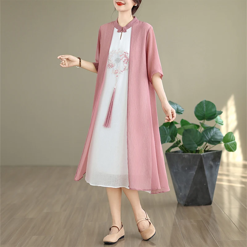 New Chinese Sle Embroidered Dr Women Summer New Belly Cover Slimming Ethnic Aosphere Skirt National Sle Thin Fabric