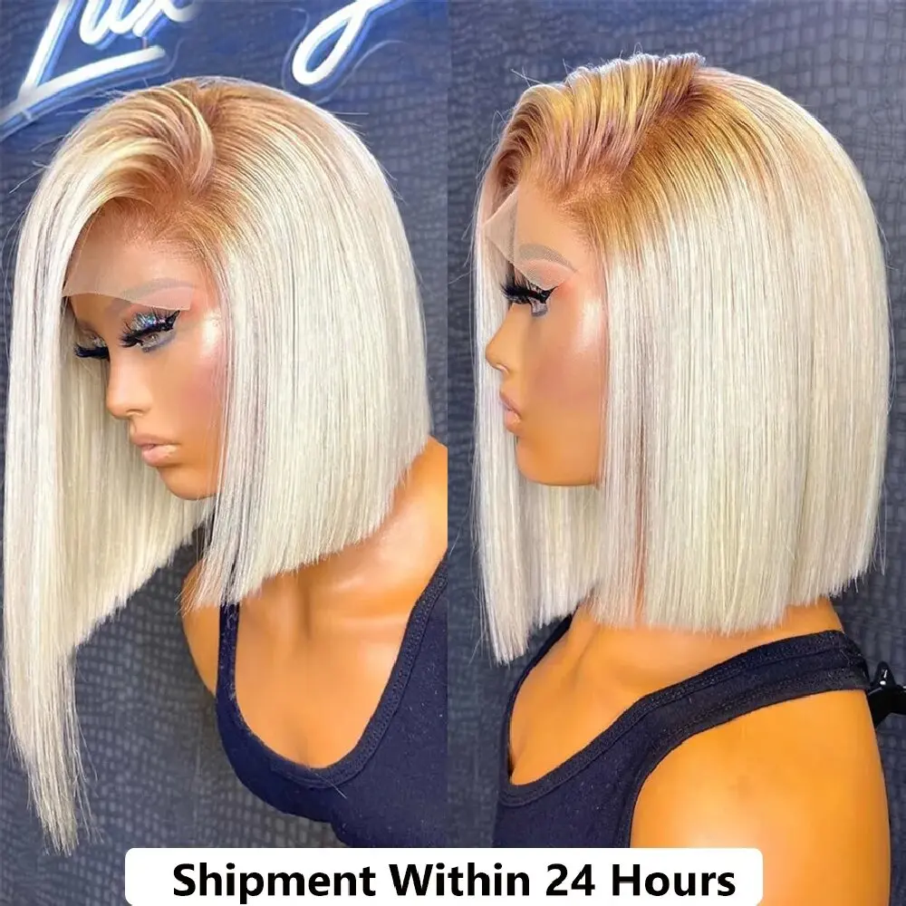 13x4 613 Blonde BOB Ombre Lace Fornt Wig Short Straight Bob Braizilian Human Hair Wigs Transparent Lace Frontal Wig Preplucked