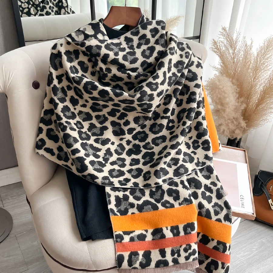 Creative Fashion Stripes Leopard Acrylic Cashmere Scarf Shawl Winter Women Warm Neckerchief Spring Summer Travel Cape Wraps Long