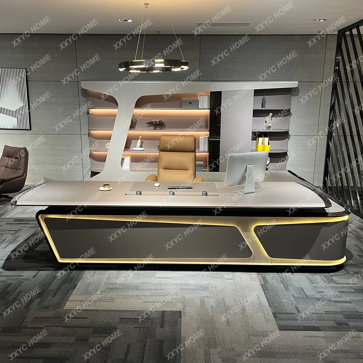 Light Luxury Boss President Desk Modern Painted Curved 3.6m High-end General Manager Chairman Office Desk