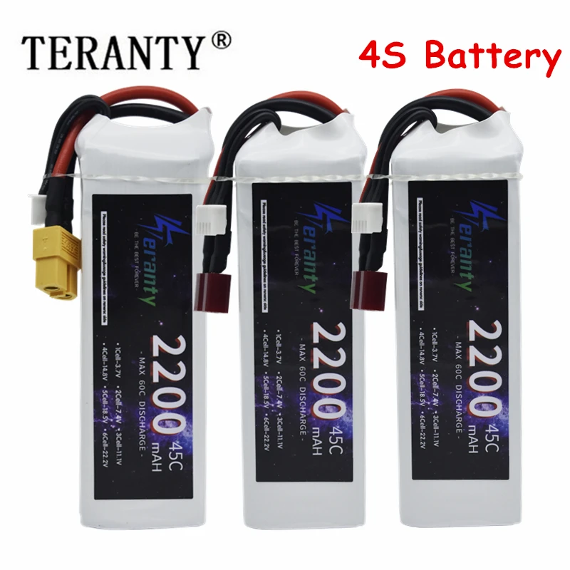 

4S 2200mAh 14.8V 45C High Capacity Lipo Battery With XT30 Deans T XT60 Connector For Racing Drone Quadcopter RC Helicopter Parts