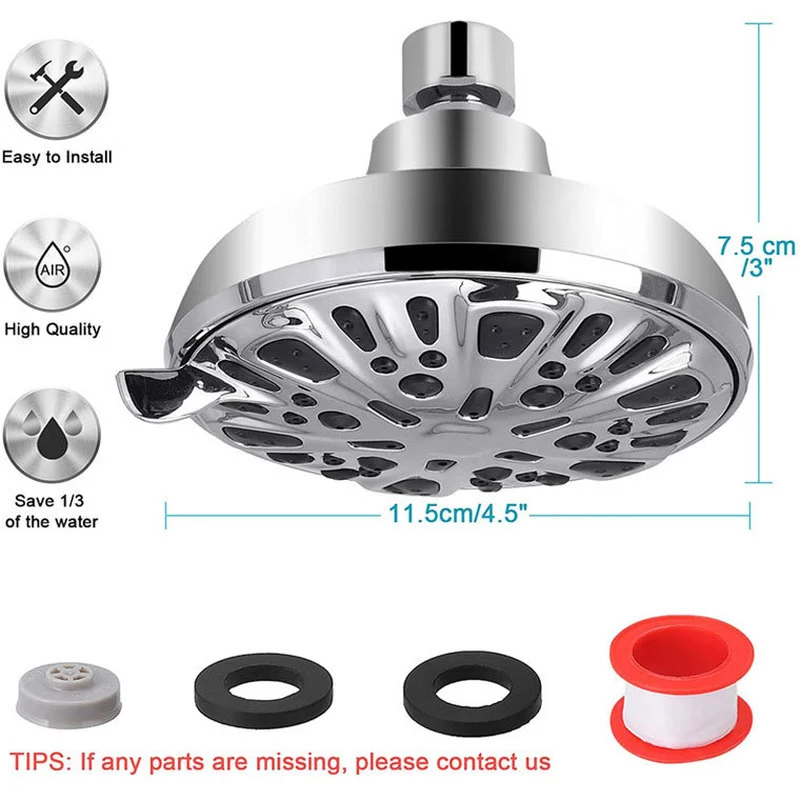 1PCS 4.5Inch 360 Degree Rotate Rainfall Shower Head Adjustable Pressure Water Saving Shower Nozzle for Bathroom Accessories