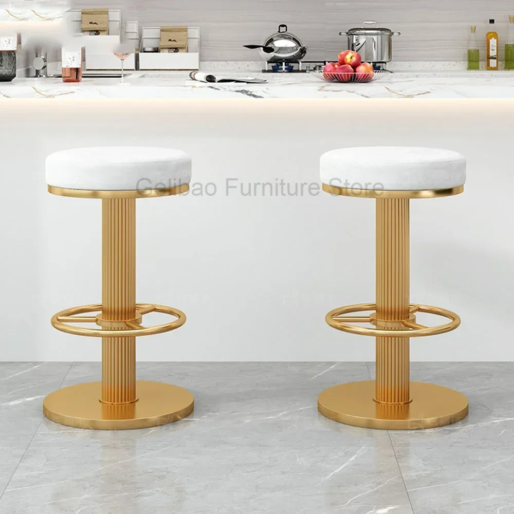 

Minimalist Aesthetic Bar Chairs Gold Legs Luxury Restaurant Makeup Bar Stools Kitchen Balcony Counter Cadeira Salon Furniture