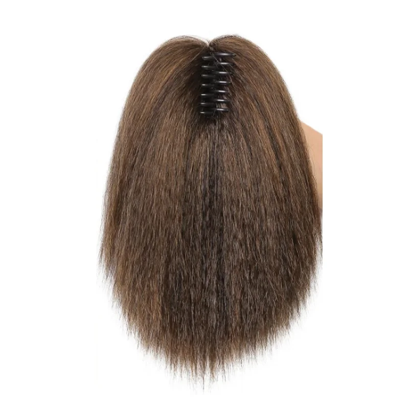 Extensión de cola de caballo recta rizada Yaki sintética de 12 pulgadas para mujeres - Clip grueso esponjoso sintético en extensiones de cabello de cola de caballo