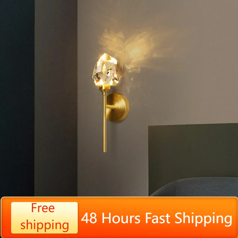 

Crystal Led Wall Lamps Bedroom Bedside Living Room Bathroom Modern Glass Decoration Sconce Light Background Lustres K9 Indoor