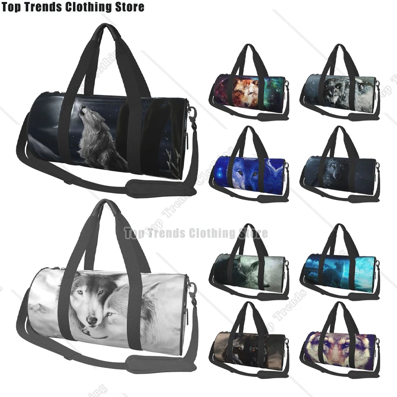 

Animal Wolf Travel Bags Men Fitness Handbag Cylinder Shoulder Bag Women Large Travel Tote Luggage Bag Gym Handbags