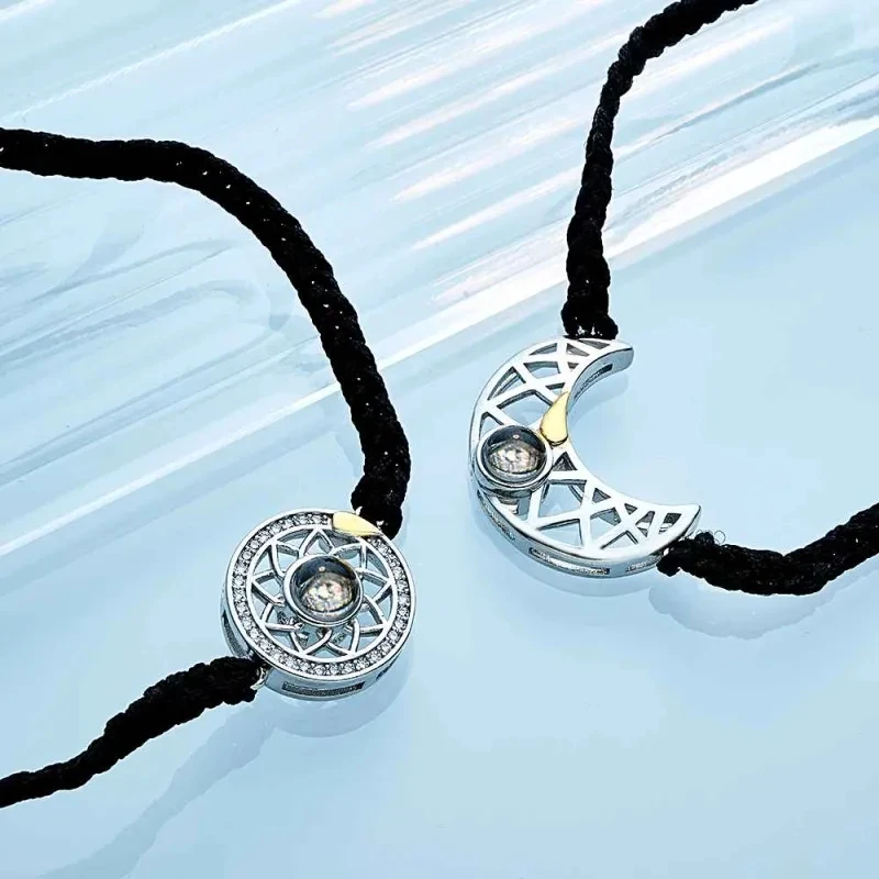 Customized Projection Bracelet Couple Personalized Stainless Steel Sun And Moon Bracelets Custom Jewelry Memorial Birthday Gift