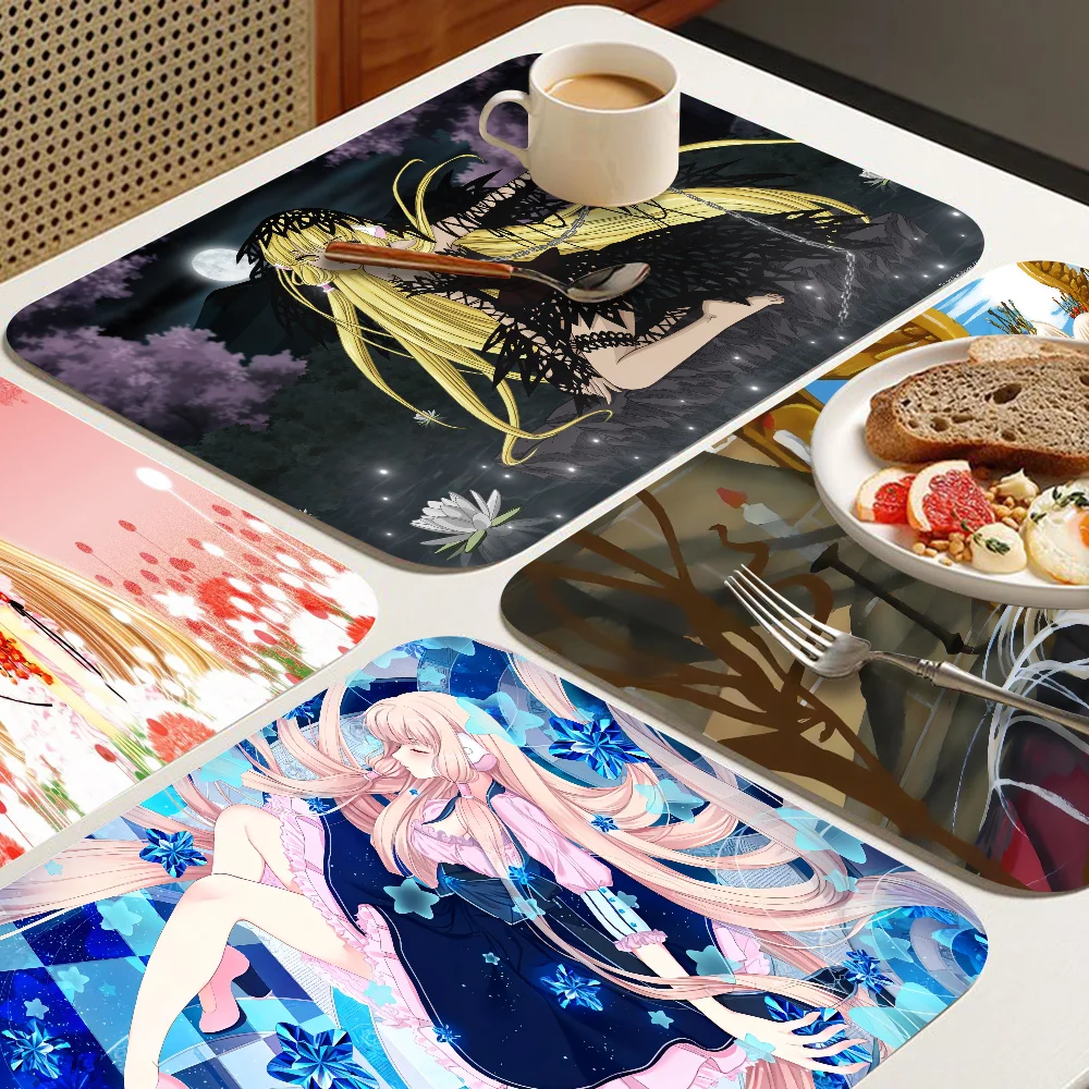 Anime Chobits Printed Kitchen Tableware Dish Drying Mats Desk Drain Pad Heat Resistant Counter Top Mat Draining Placemat