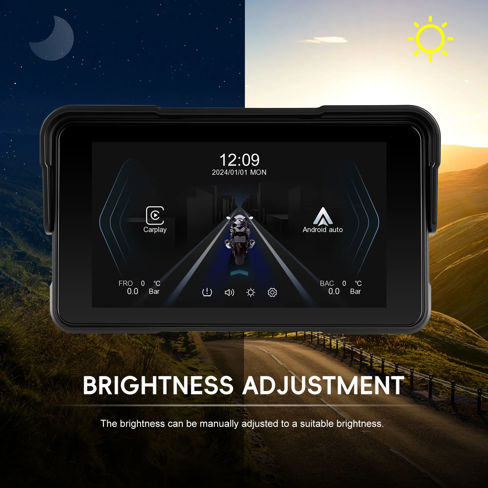 Podofo 5'' Motorrad Carplay Android Auto IP68 Wasserdichter Smart Screen Player Bluetooth Helligkeitseinstellung Motorrad-Monitor – Detail 6