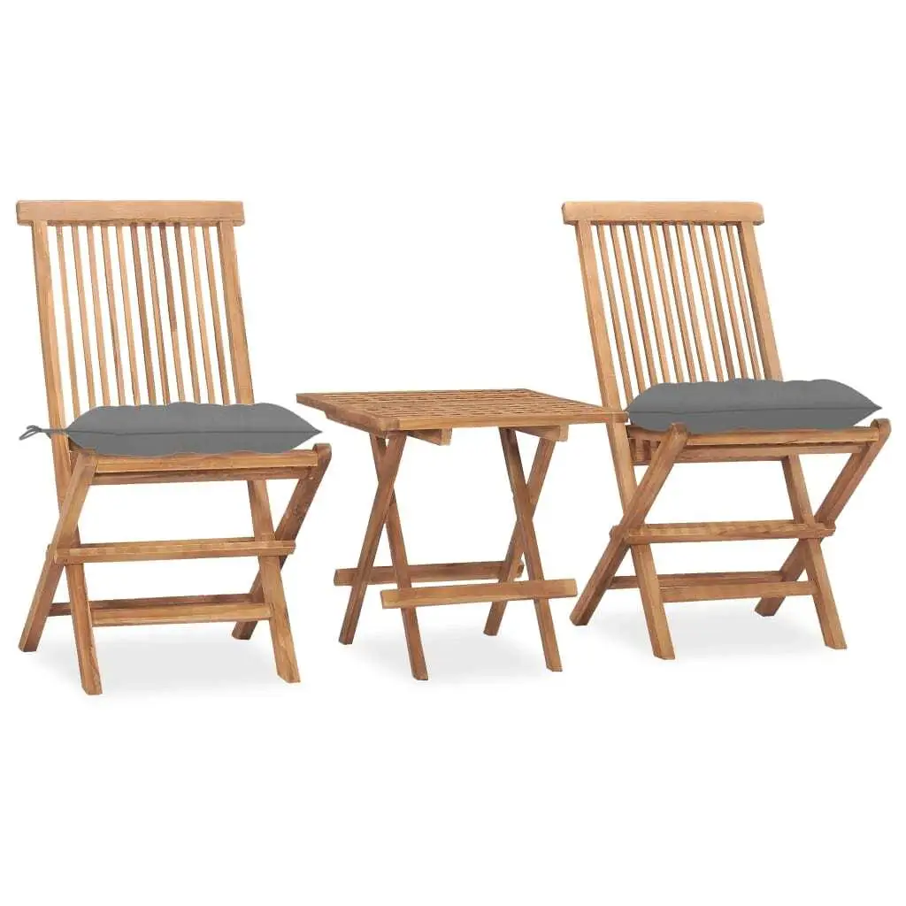 3-Piece Teak Wood Folding Patio Dining Set with Cushions - Space-Saving Outdoor Furniture