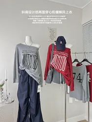 American Style Fashion Letter Print Design Koszulki z długim rękawem Kobiety Nowy projekt O-Neck Luźne topy Jesień 2024 Casual Cozy Tees