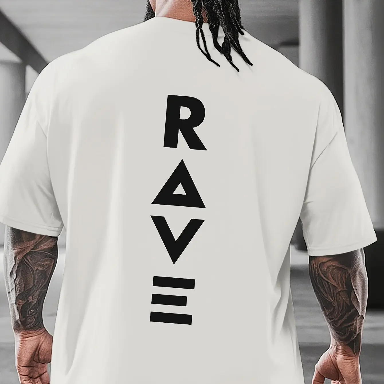 Camiseta Minimalista RAVE Masculina com Estampa de Fonte Techno Unissex Moda RAVE Casual de Manga Curta