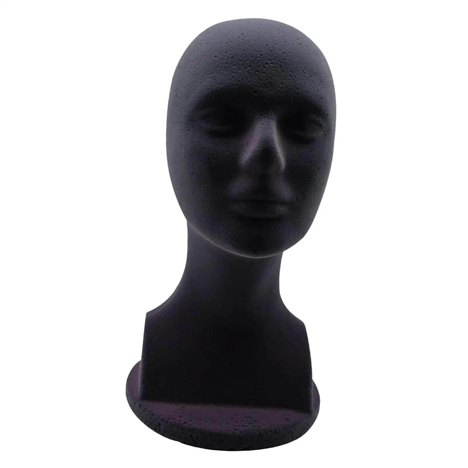 Man Styrofoam Mannequin Head Model Hat Display Stand Black 48.5cm Head Circumference Accessories 12.6inch Tall DIY Stable Base