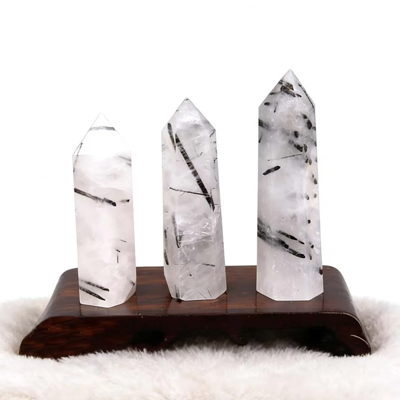 

Black Tourmaline Wand Jet Black Metallic Matte Unique Vertical Luxury Niche